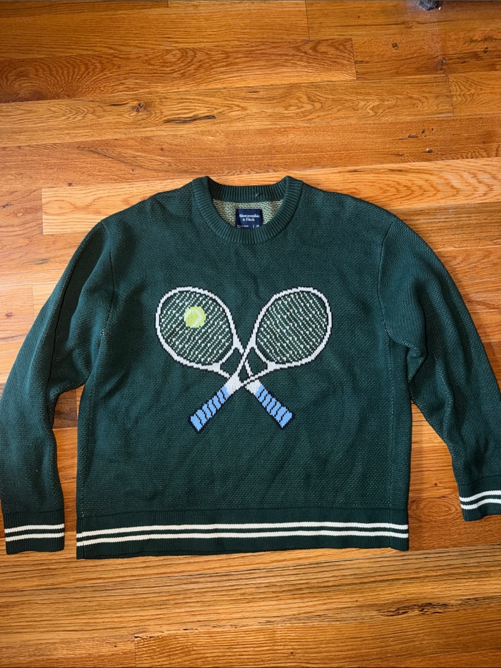 Abercrombie & Fitch Forest Green Tennis Graphic Crew Sweater